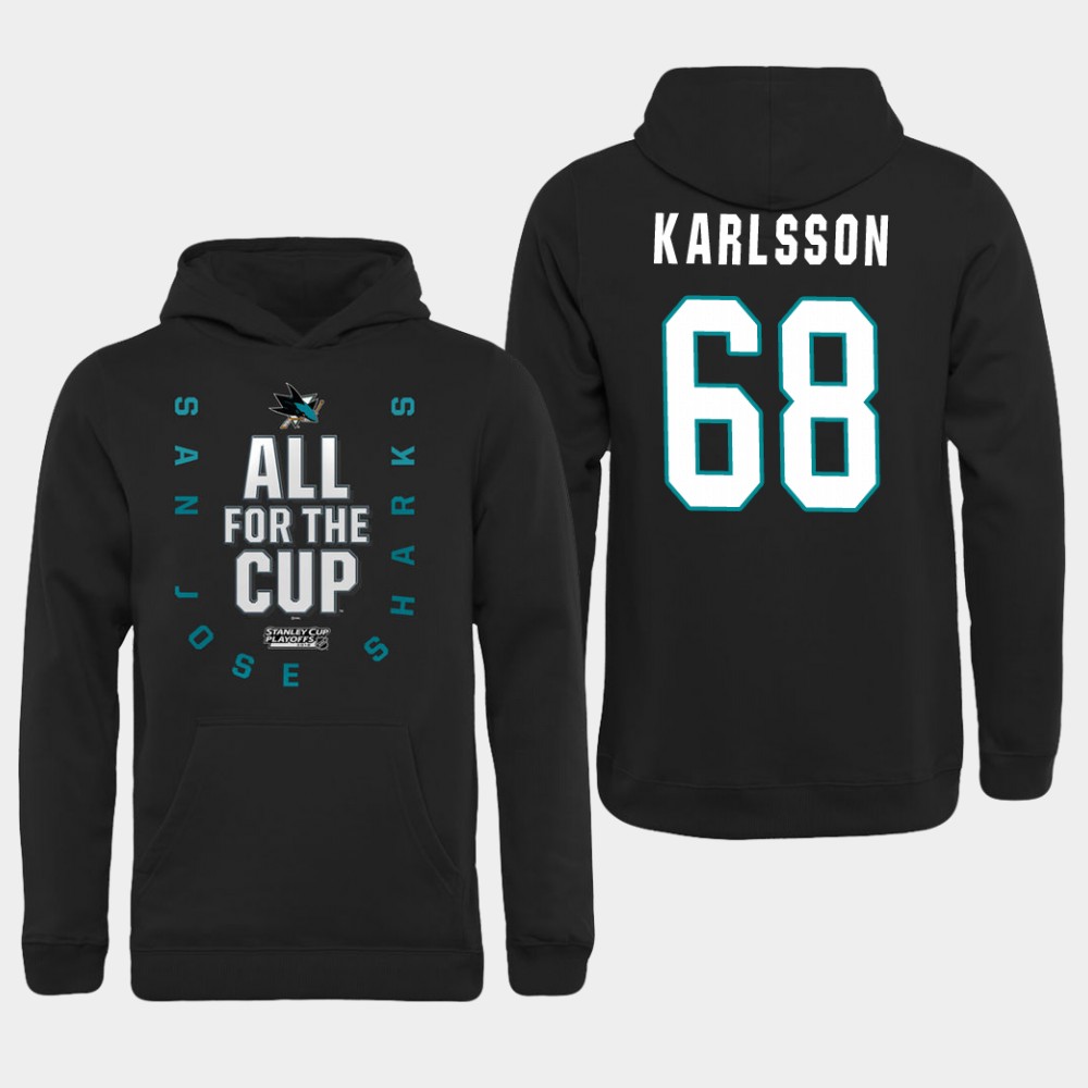 Men NHL Adidas San Jose Sharks #68 Karlsson black hoodie->san jose sharks->NHL Jersey